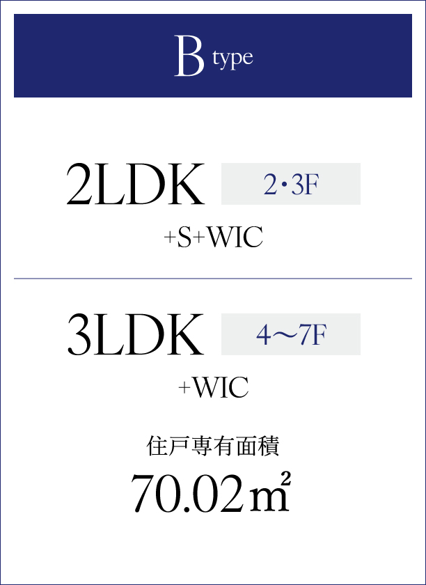 Bタイプ 2LDK+S+WIC 3LDK+WIC