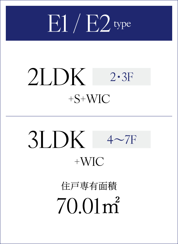 Eタイプ 2LDK+S+WIC 3LDK+WIC