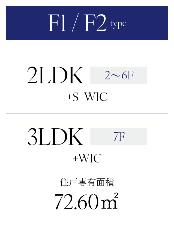 F1タイプ F2タイプ 2LDK+S+WIC 3LDK+WIC