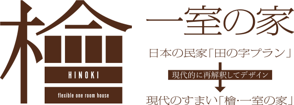 檜一室の家 日本の民家「田の字プラン」→現代的に再解釈してデザイン→現代のすまい「檜・一室の家」